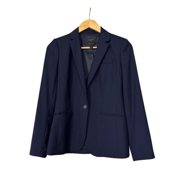J.Crew 1035 Navy Blue Super 120's Single Button Wool Blazer Size 0 - Picture 1 of 10